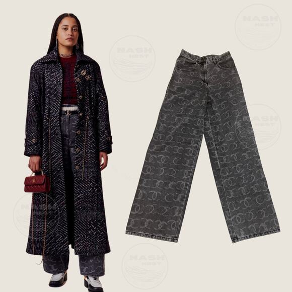 CHANEL 23B 2024 Runway Jeans 34 FR | Black Denim, White CC Logo, Baggy Oversized - Picture 2 of 14